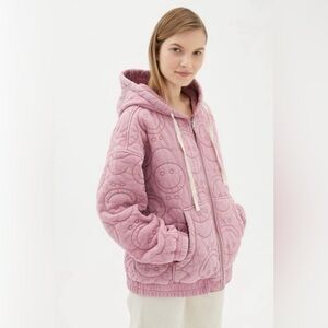 Urban Outfitters Dusty Pink Quilted Zip-Up smiley face hoodie.  Size small.